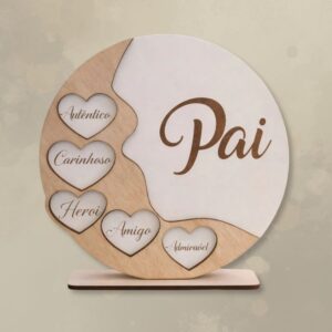 Placa de Mesa em Madeira "Coração de Pai"