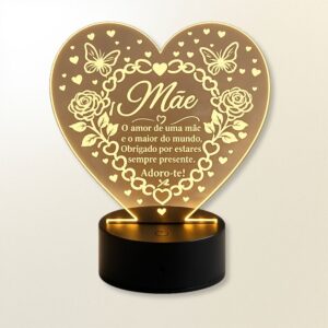 Luminária LED 3D Coração "Amor de Mãe"
