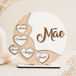 Placa de Mesa em Madeira "Coração de Mãe"