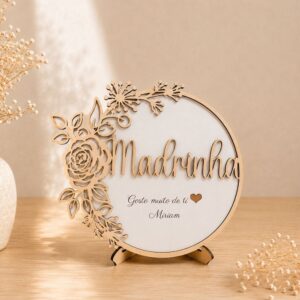 Placa de Mesa "Madrinha" com Flores em Relevo