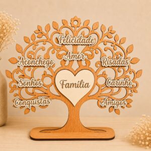 Árvore da Família em Madeira com Nomes Cursivos